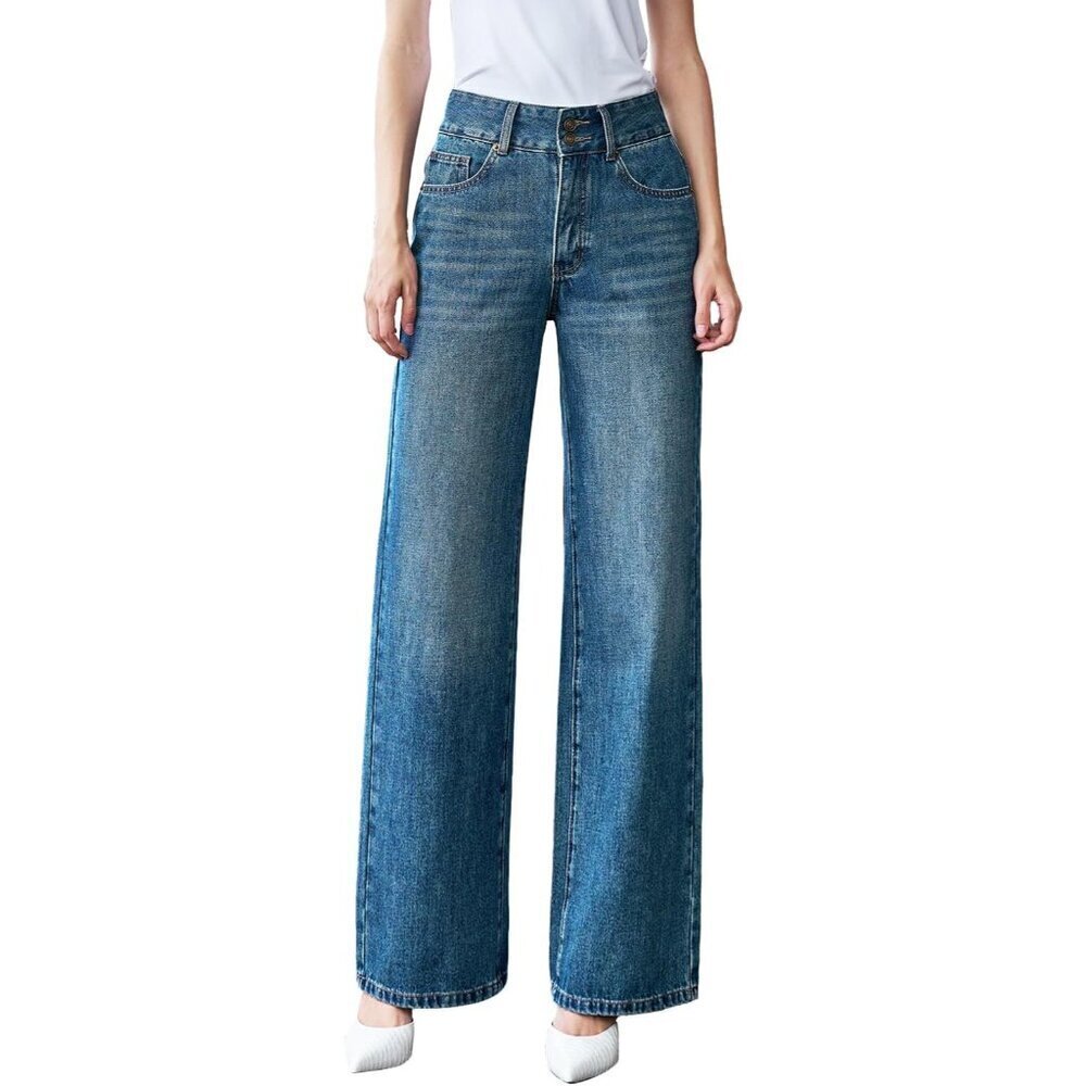 Women’s Stretchy High Waisted Wide Leg Jeans Tummy Control Casual Pants